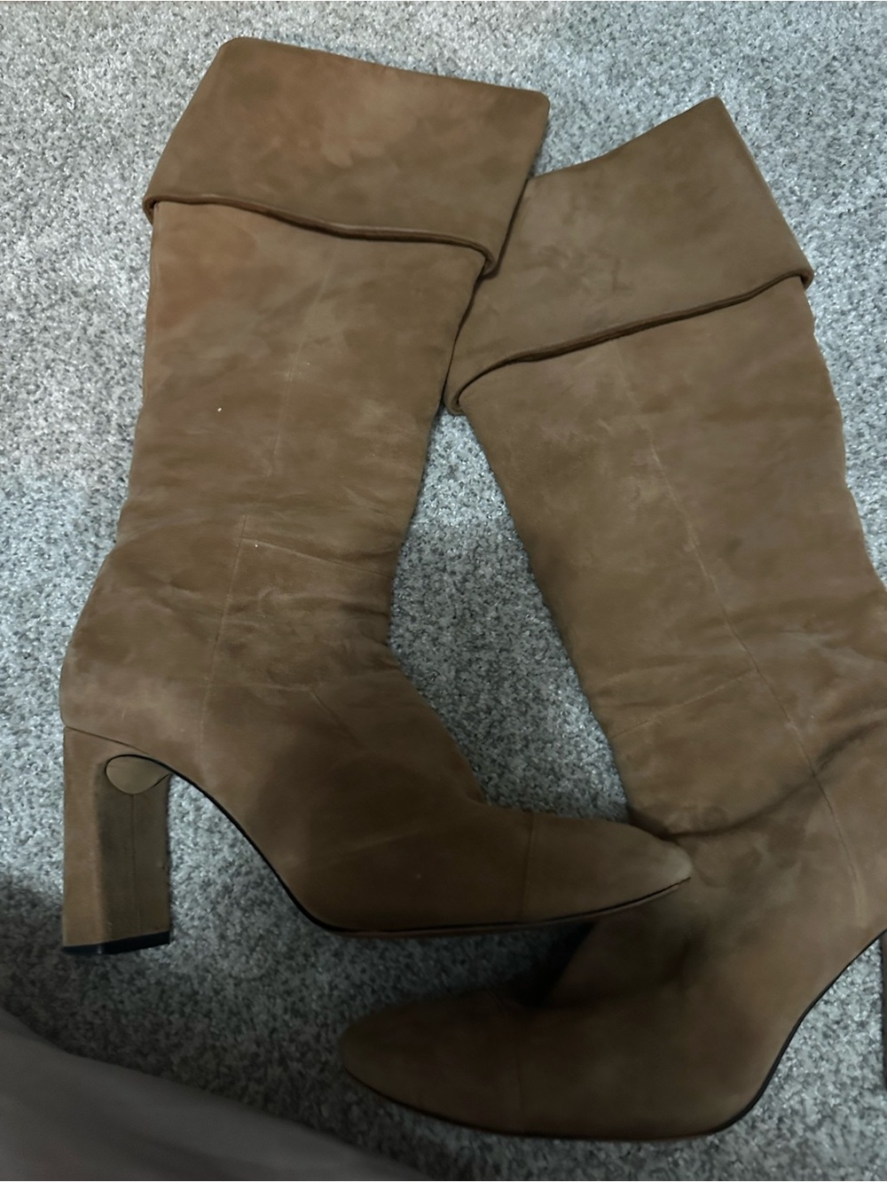 Something Navy Tan Suede Mid-Calf Block Heel Boots